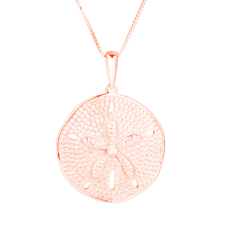 925 Sterling Silver Sand Dollar Topaz Pave Sea Life Charm Necklace Pedant with 18" Box Chain (Luxurious)