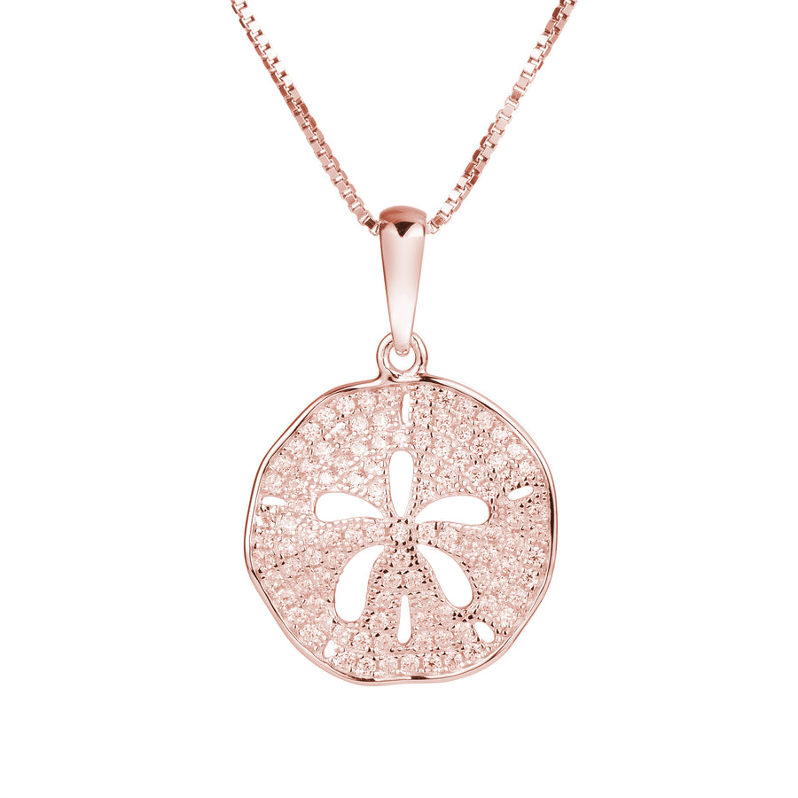 925 Sterling Silver Sand Dollar Topaz Pave Sea Life Charm Necklace Pedant with 18" Box Chain (Minimalist)