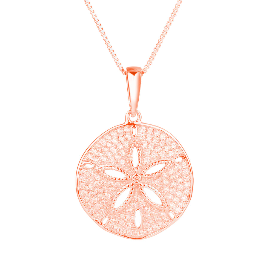 925 Sterling Silver Sand Dollar Topaz Pave Sea Life Charm Necklace Pedant with 18" Box Chain (Classic)