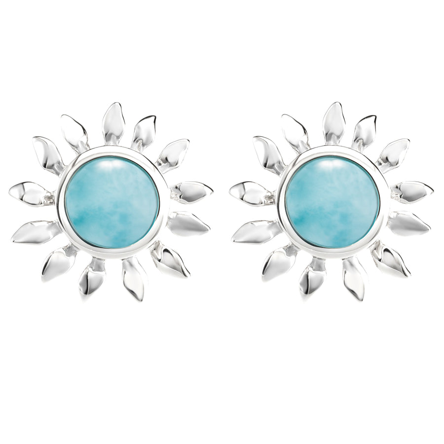 Sterling Silver Natural Larimar Sunflower Stud Earrings