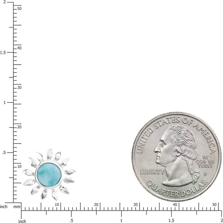 Sterling Silver Natural Larimar Sunflower Stud Earrings