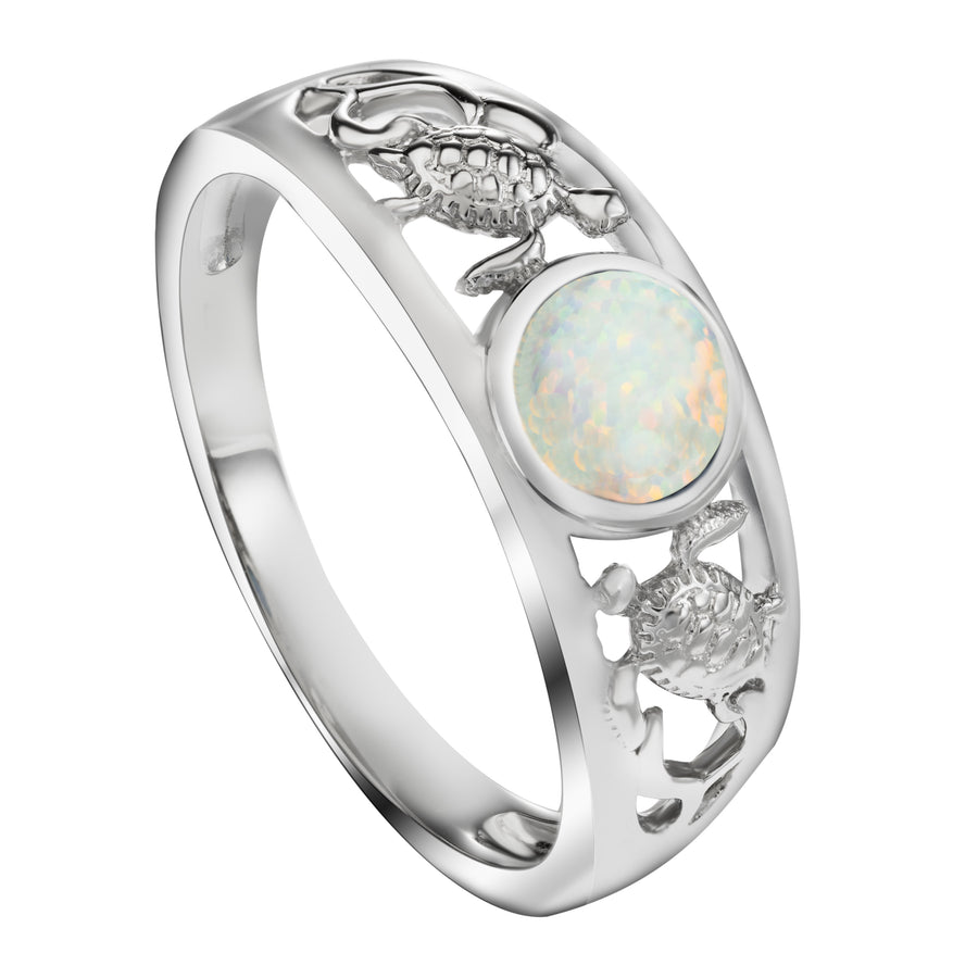 Sterling Silver Opal Two Turtles Tapered Ring