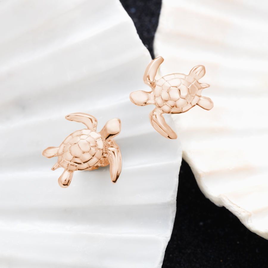 925 Sterling Silver Baby Paia Honu Turtle Stud Earrings (Rose Gold)