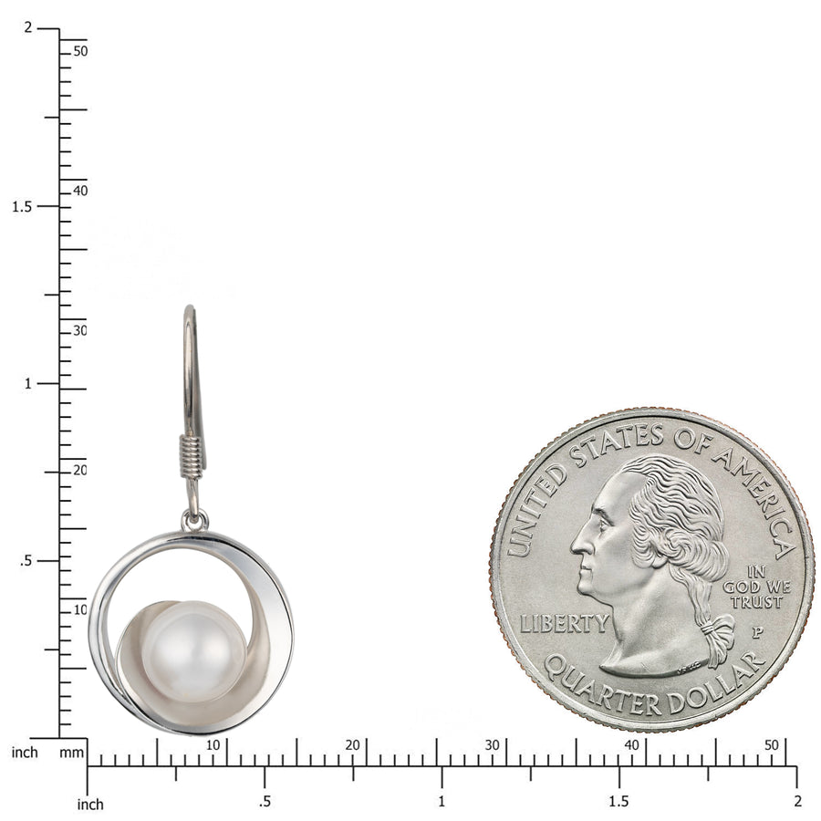 925 Sterling Silver Natural Freshwater Pearl Wave Dangle Earrings