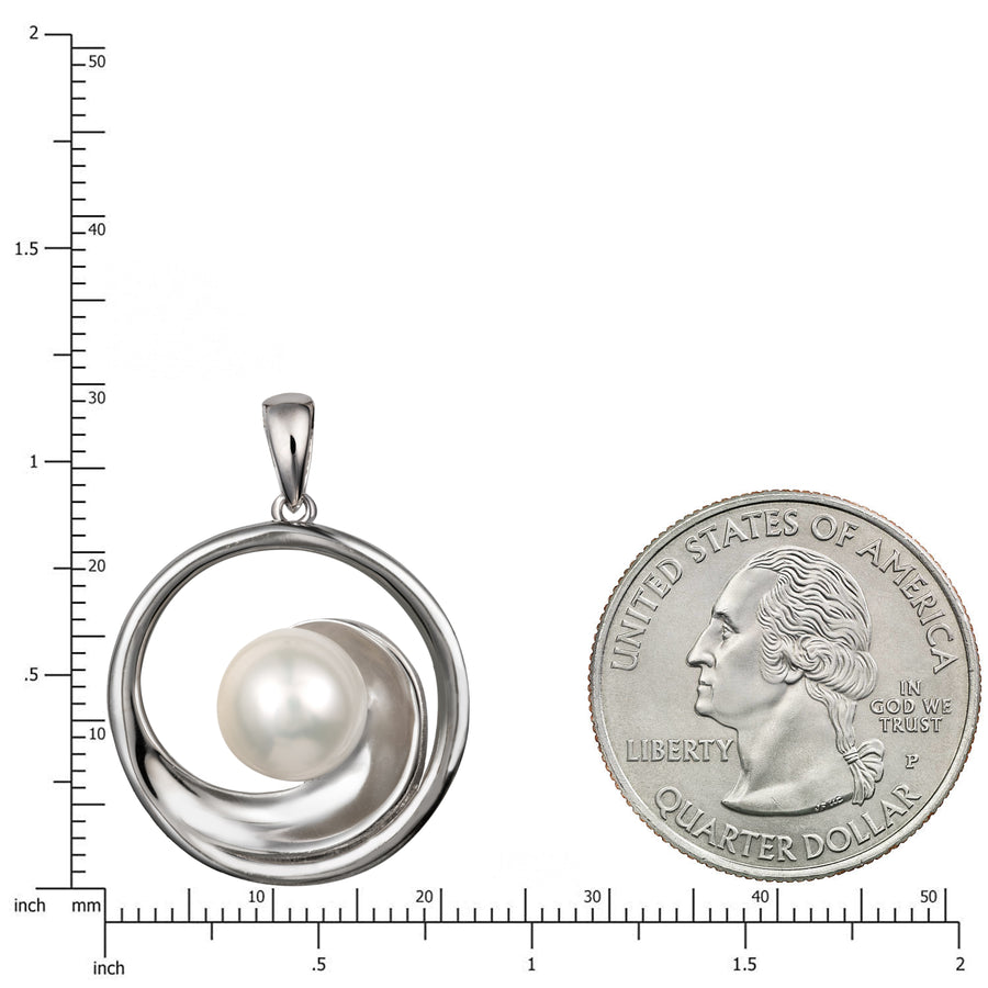 Sterling Silver Freshwater Pearl Ocean Wave Necklace Pendant