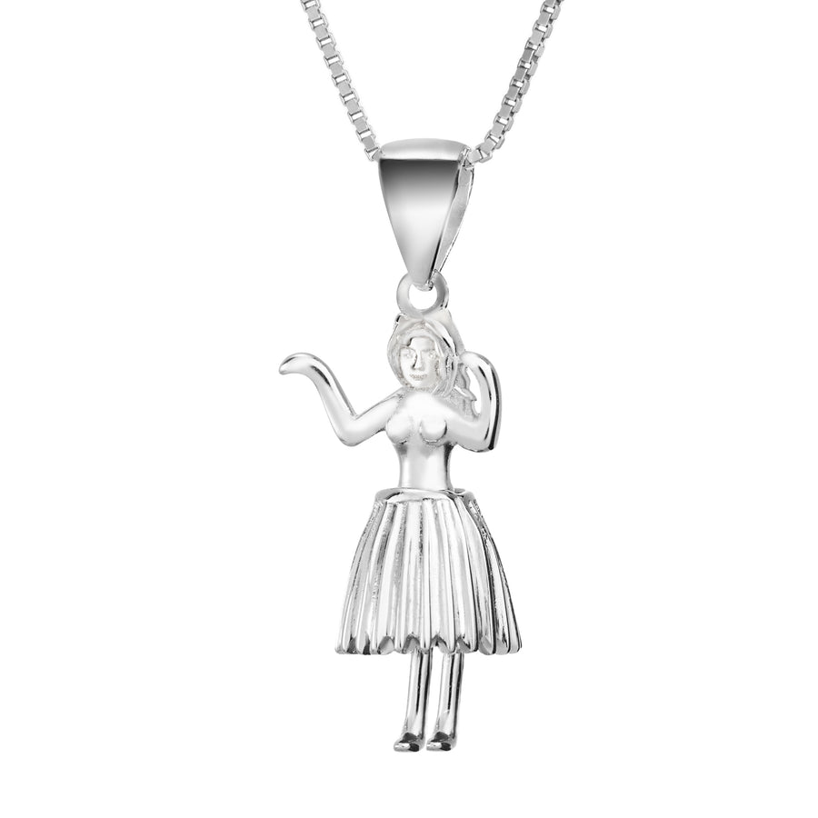 925 Sterling Silver Hawaiian Hula Girl Necklace Pendant with 18" Box Chain