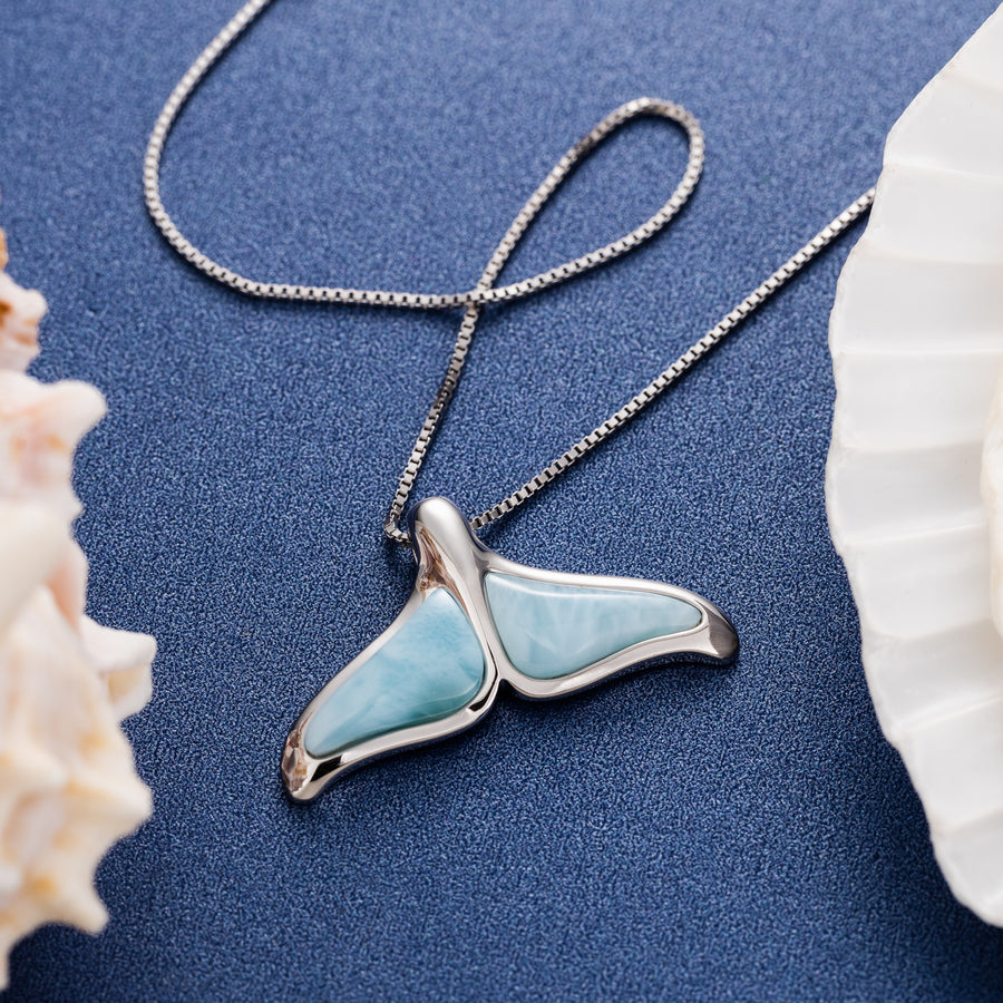 Sterling Silver Natural Larimar Whale Tail Pendant