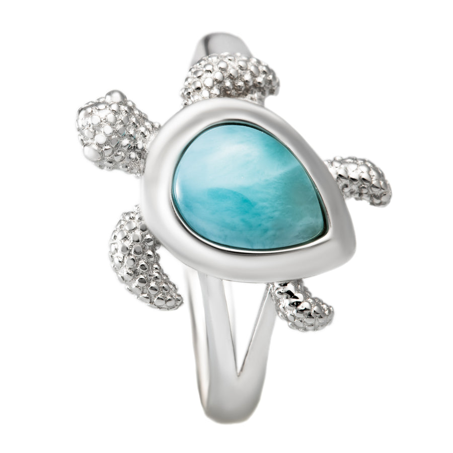 Sterling Silver Natural Larimar Turtle Ring