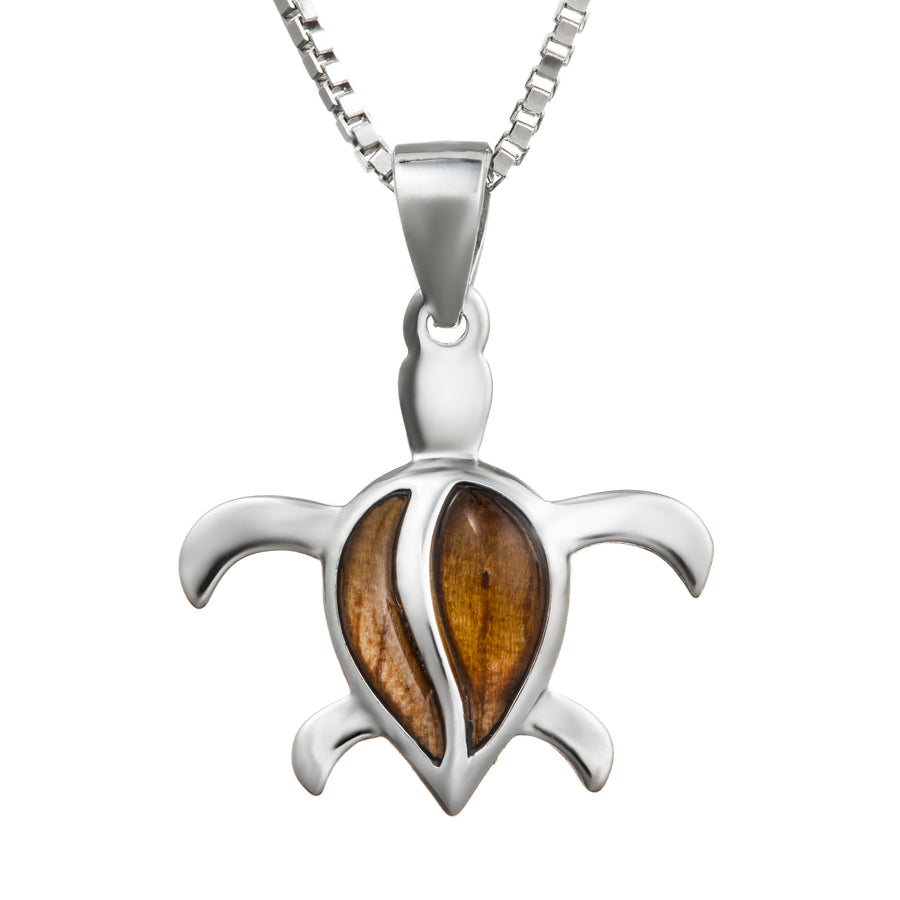 Sterling Silver Natural Koa Wood Baby Turtle Pendant