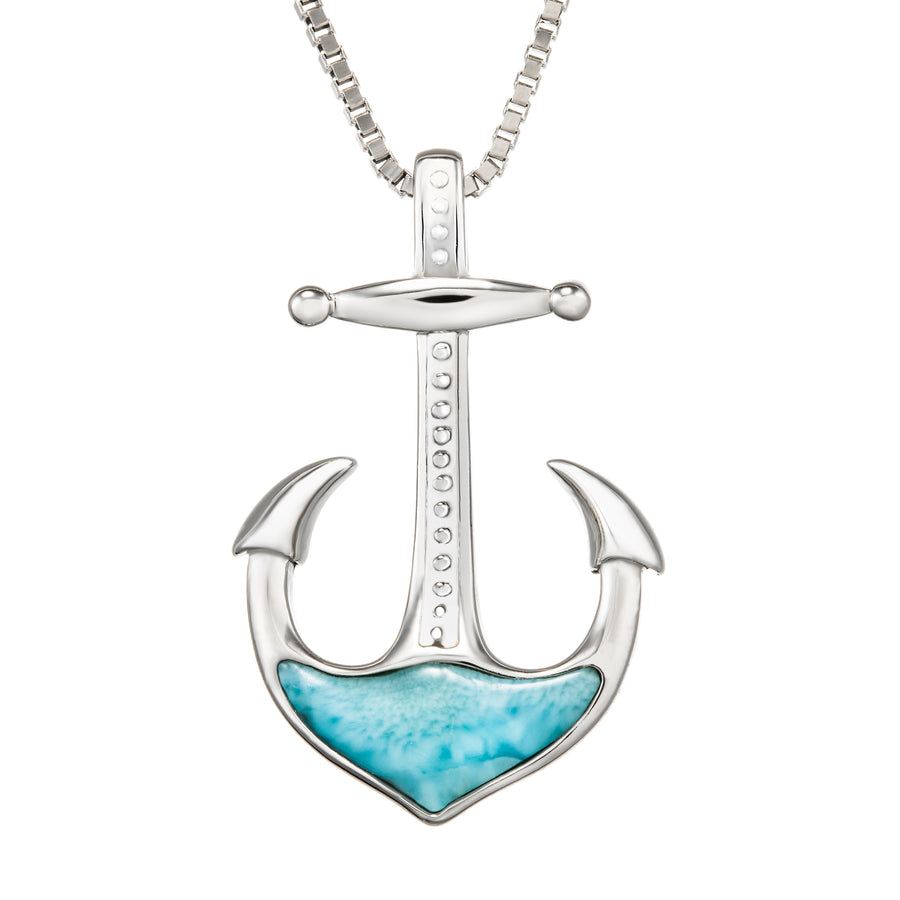 Sterling Silver Natural Larimar Anchor Pendant