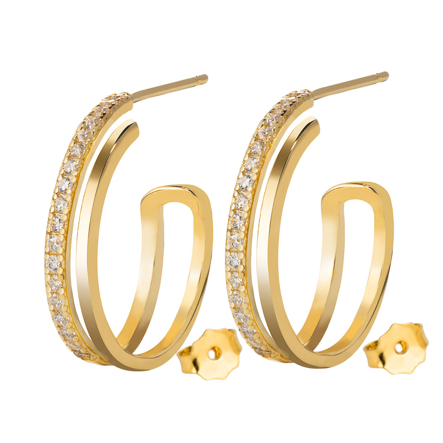 925 Sterling Silver 18K Gold Plated Double Faux Hidden Hoop Earrings