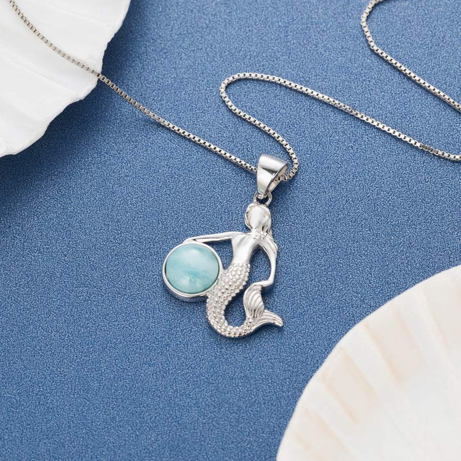 Sterling Silver Natural Larimar Mermaid Pendant