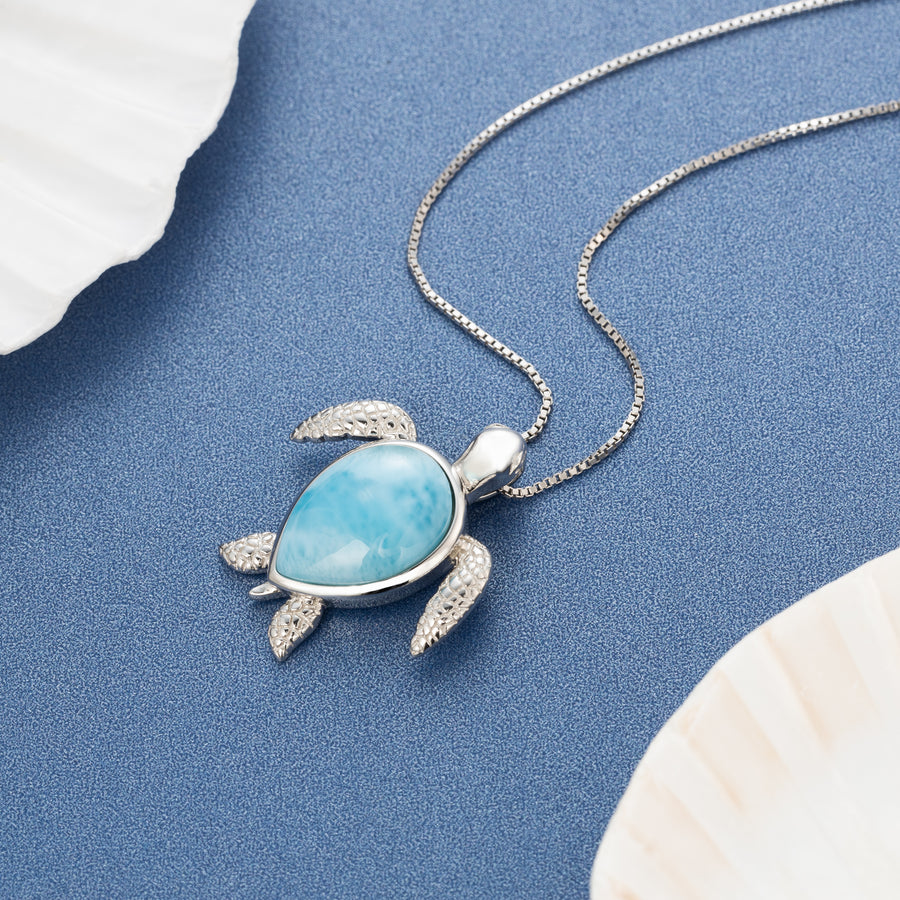 Sterling Silver Natural Larimar Turtle Pendant