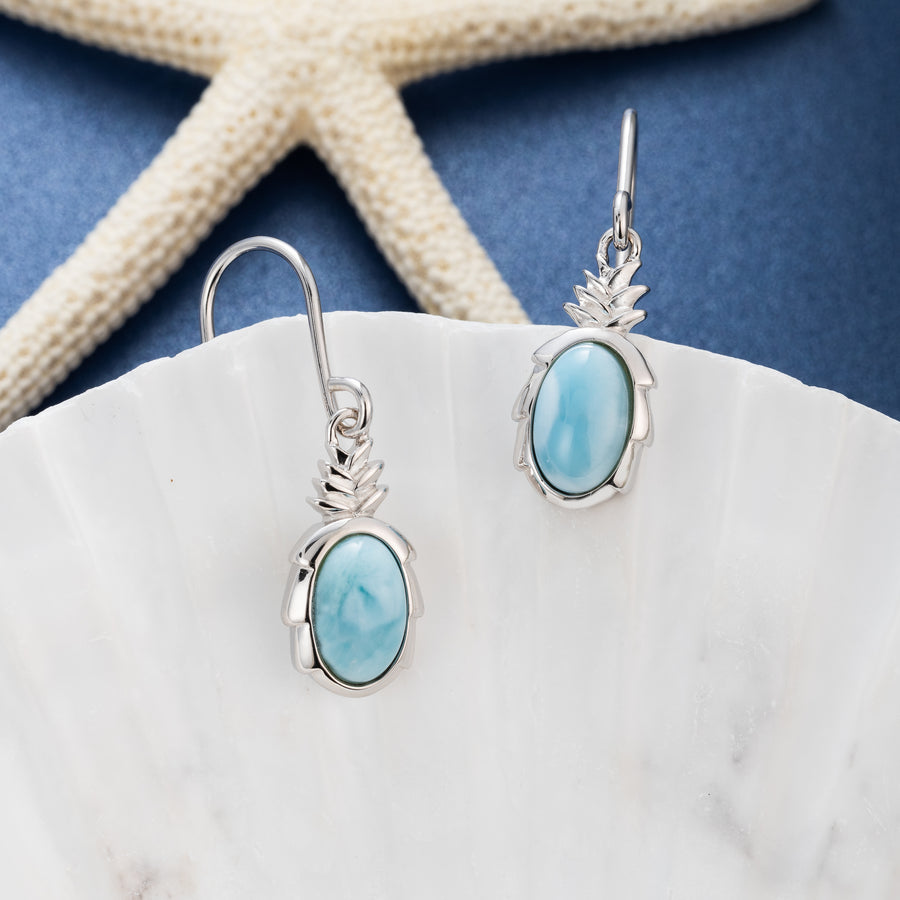 Sterling Silver Natural Larimar Pineapple Dangle Earrings