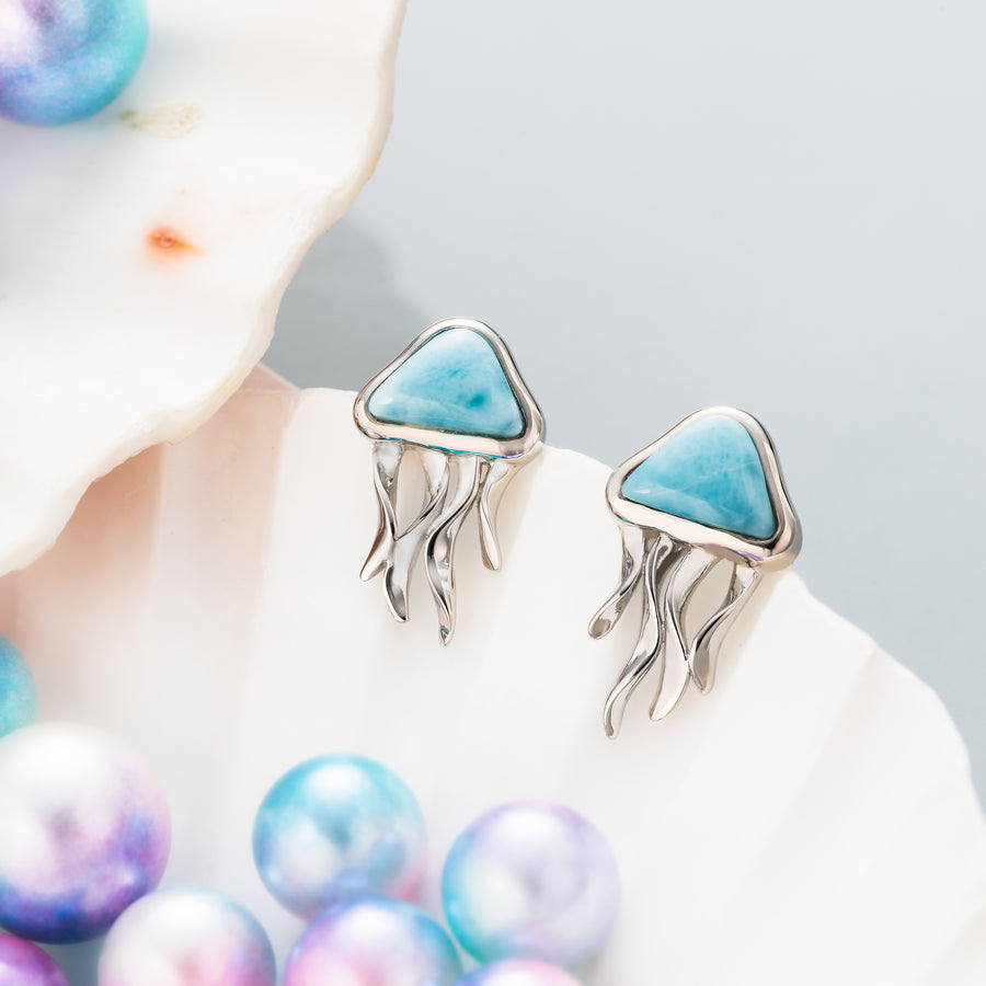 Sterling Silver Larimar Jellyfish Stud Earrings