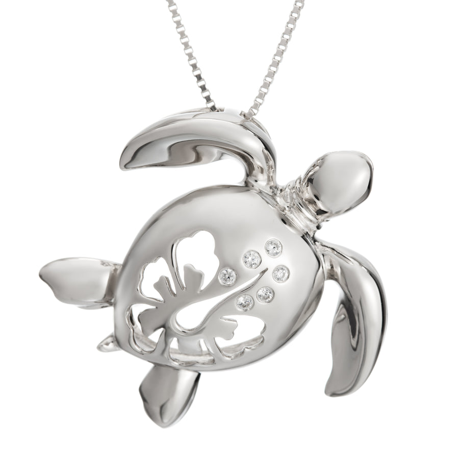 925 Sterling Silver Topaz Turtle with Hibiscus Pendant