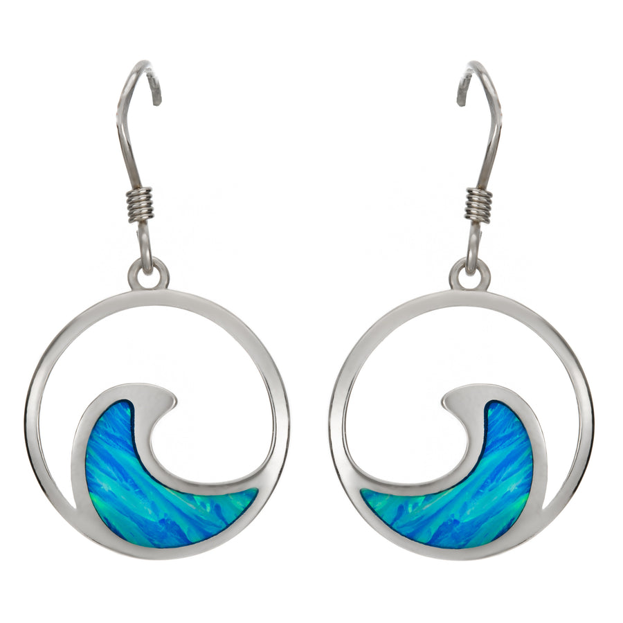 Sterling Silver Blue Opal Wave Dangle Earrings