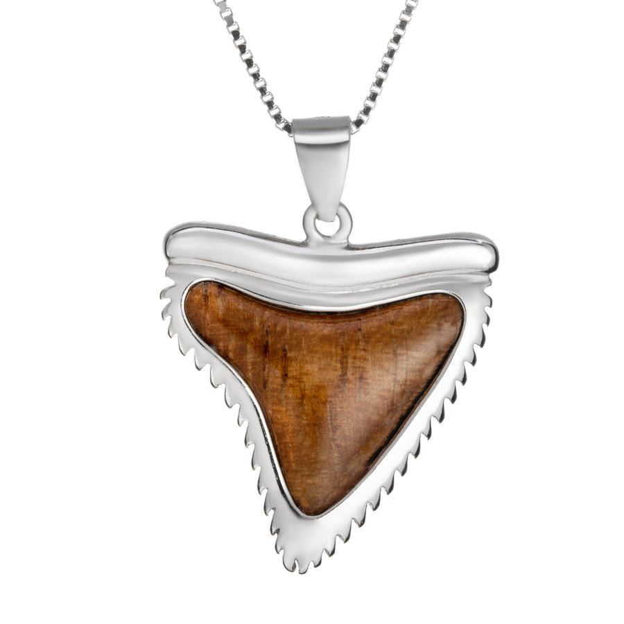 Sterling Silver Koa Wood Shark Tooth Pendant