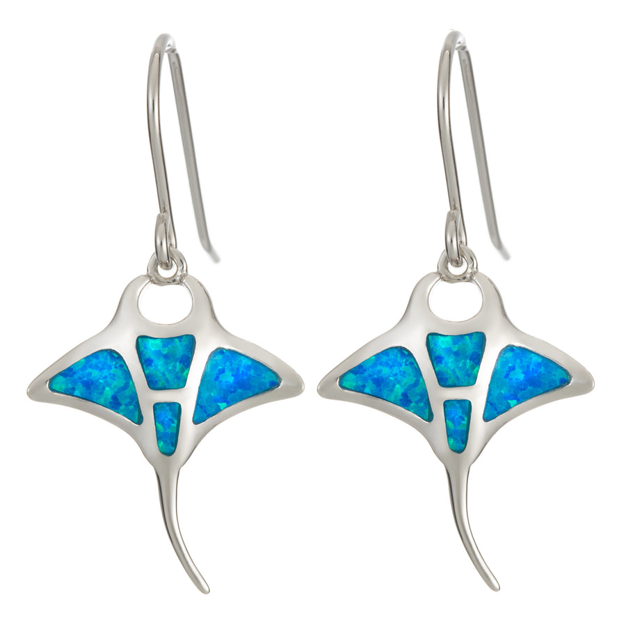 Sterling Silver Opal Manta Ray Dangle Hook Earrings