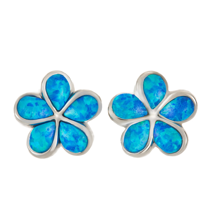 Sterling Silver Opal Plumeria Flower Stud Earrings