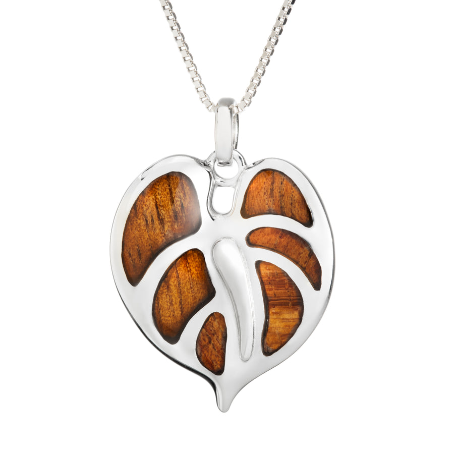 Sterling Silver Natural Koa Wood Anthurium Flower Pendant