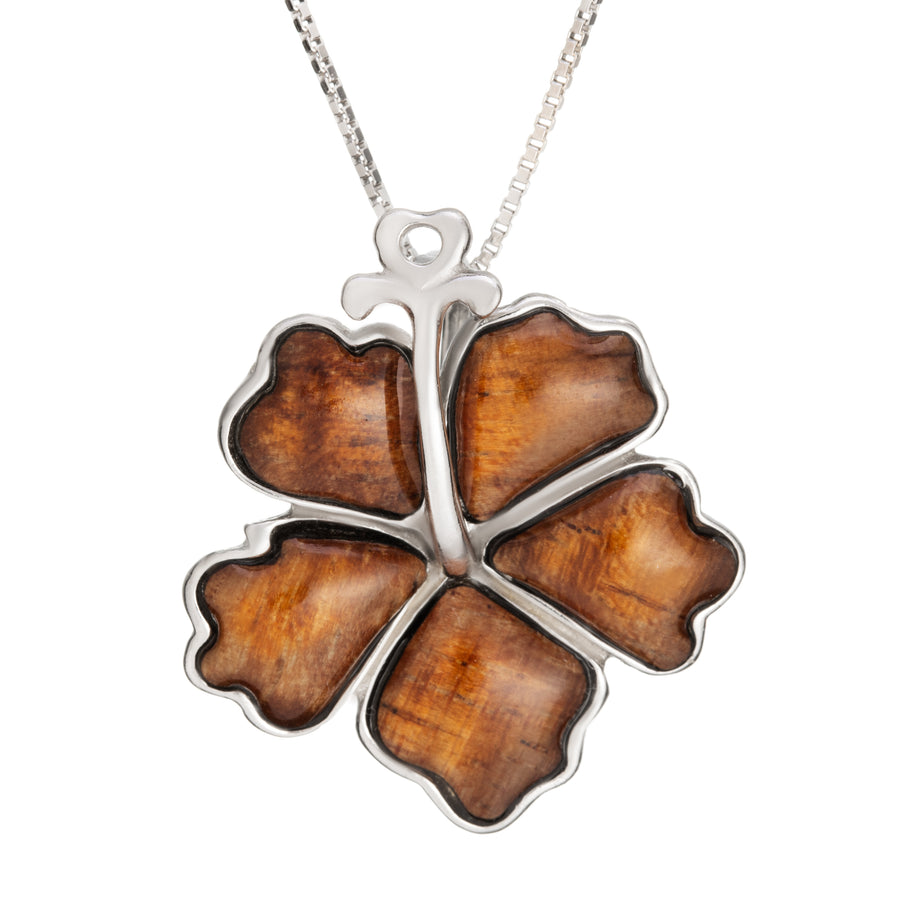 Sterling Silver Koa Wood Hibiscus Flower Pendant