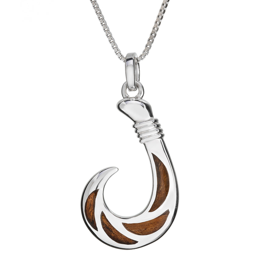 Sterling Silver Koa Wood Fish Hook Pendant