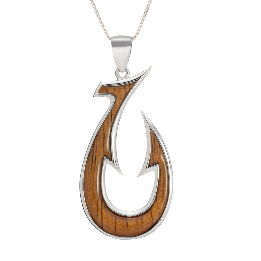Aloha Jewelry Company Sterling Silver Koa Wood Fish Hook Necklace