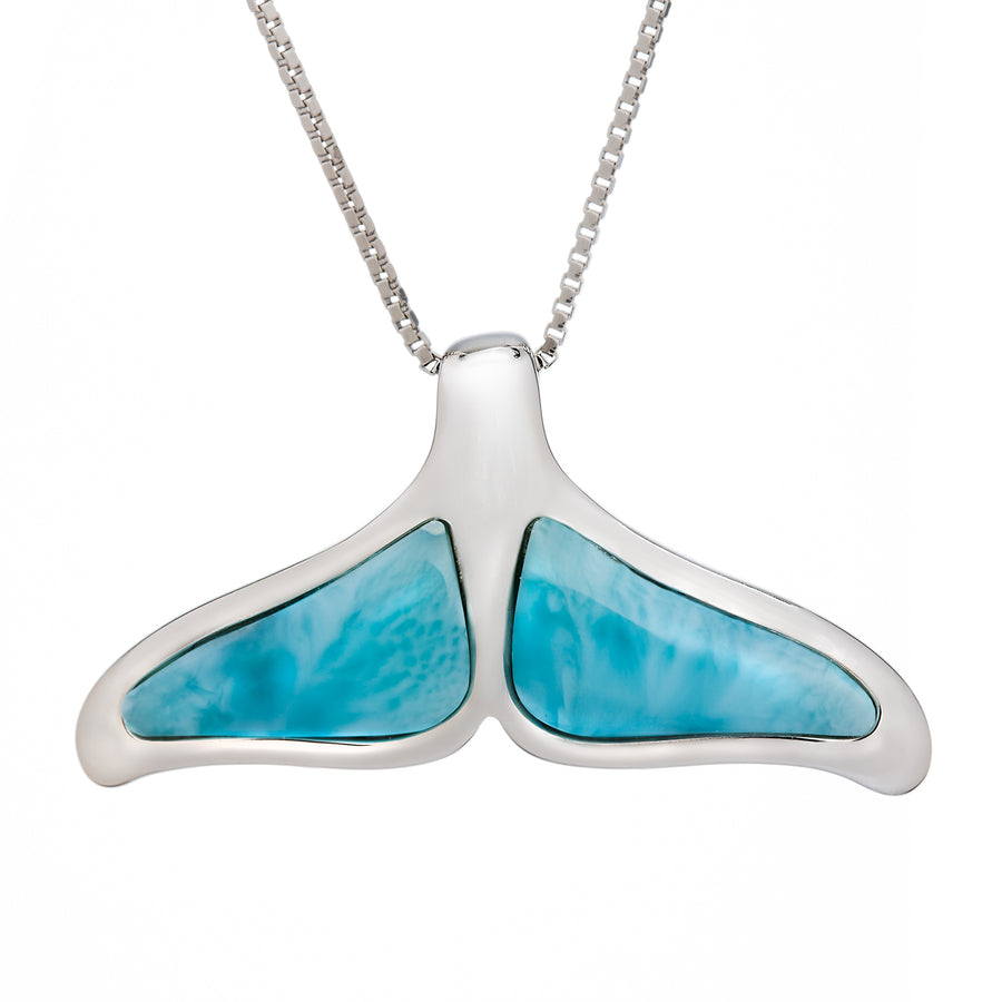 Sterling Silver Natural Larimar Whale Tail Pendant