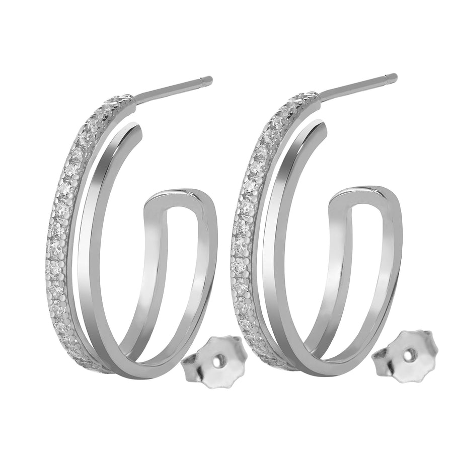 925 Sterling Silver 18K Gold Plated Double Faux Hidden Hoop Earrings