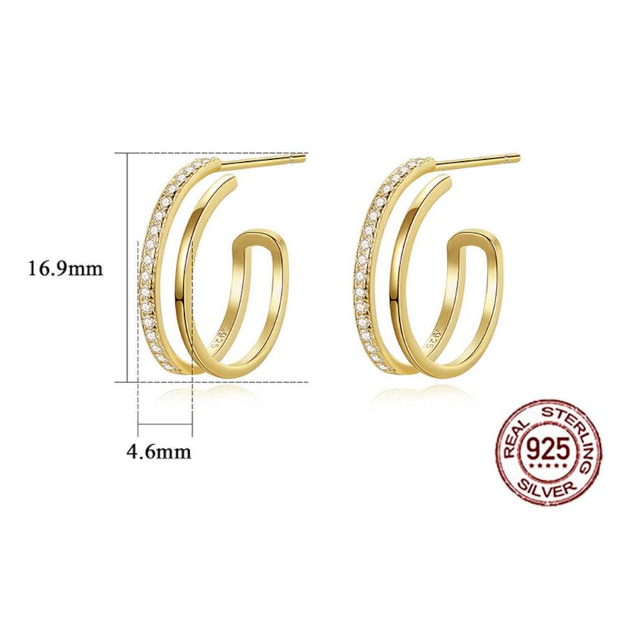 925 Sterling Silver 18K Gold Plated Double Faux Hidden Hoop Earrings