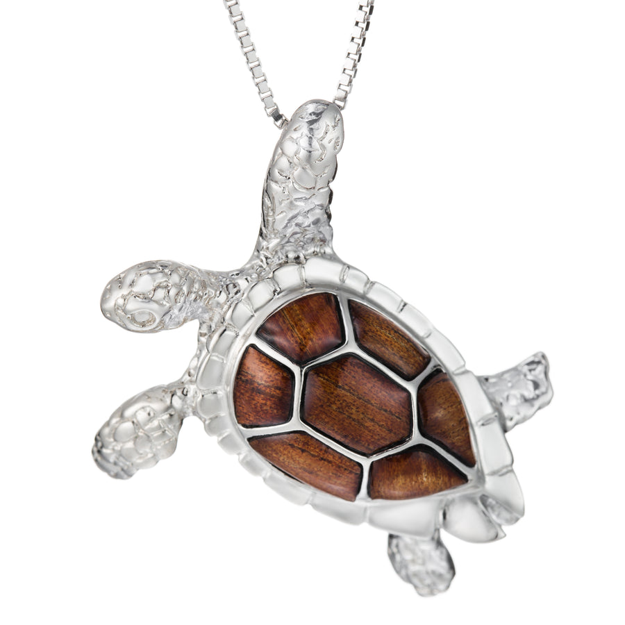 Sterling Silver Koa Wood 3D Turtle Pendant