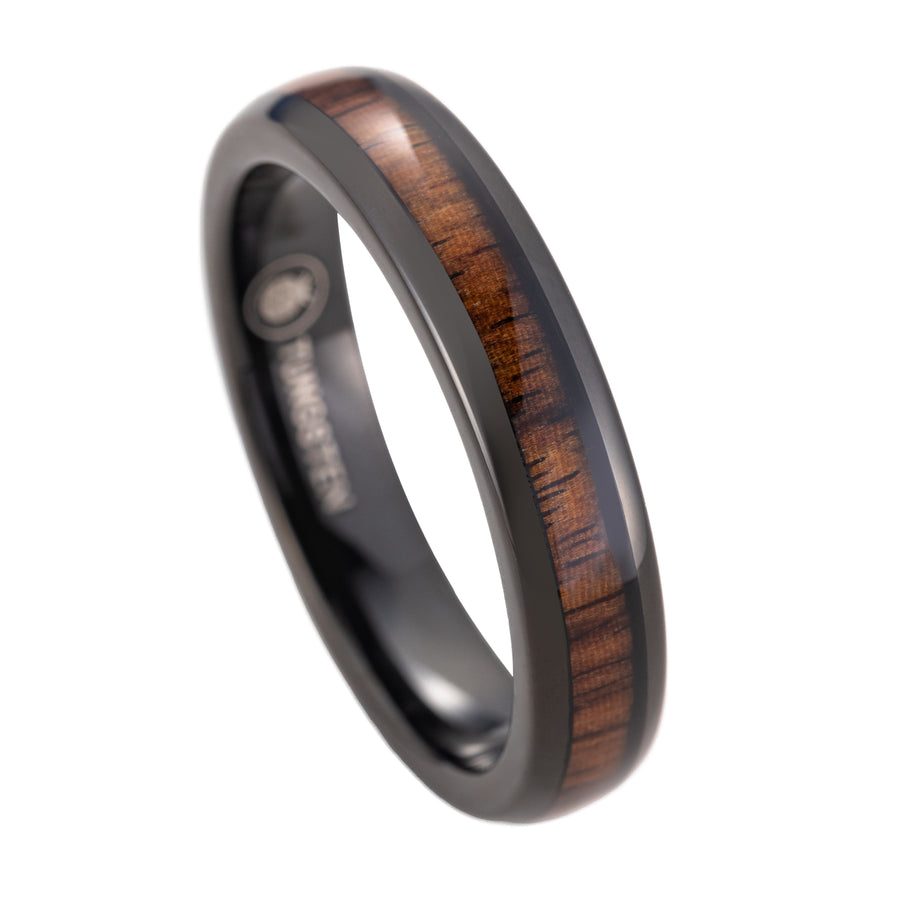 Black Tungsten Carbide Genuine Hawaiian Koa Wood 4mm Wedding Band