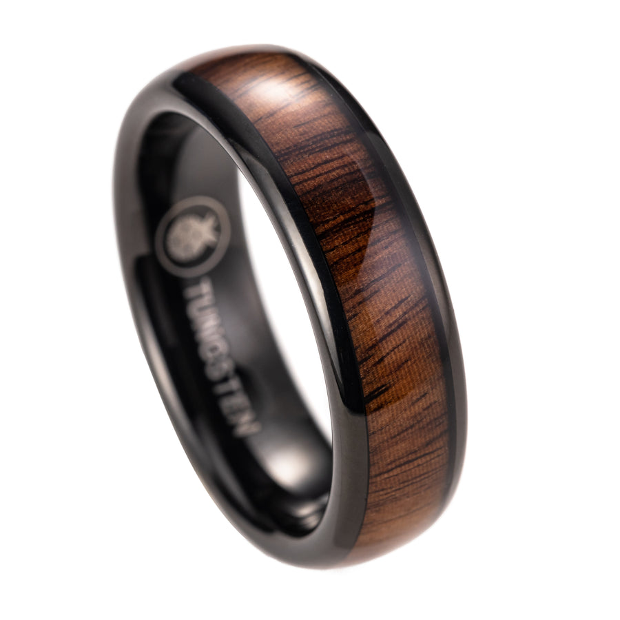 Black Tungsten Carbide Genuine Hawaiian Koa Wood 6mm Wedding Band