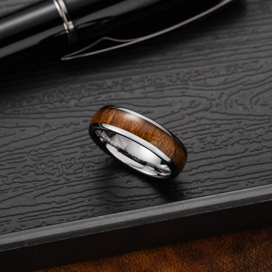 Tungsten Carbide Genuine Hawaiian Koa Wood 6mm Wedding Band