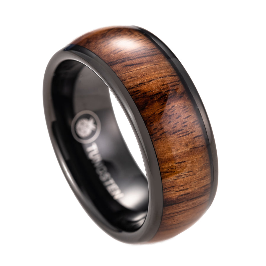 Black Tungsten Carbide Genuine Hawaiian Koa Wood 8mm Wedding Band