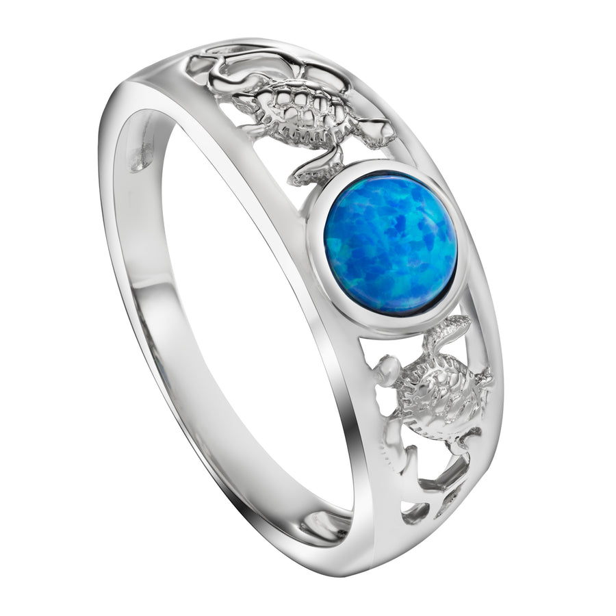 Sterling Silver Opal Two Turtles Tapered Ring