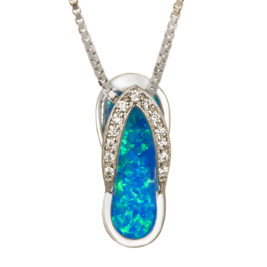 Sterling Silver Opal Flip Flop Pendant with Cubic Zirconia