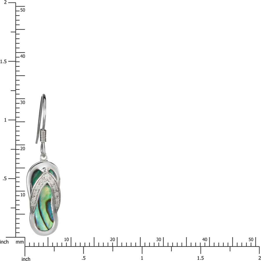 Sterling Silver Natural Abalone Shell Flip Flop Slipper Dangle Hook Earrings with Cubic Zirconia