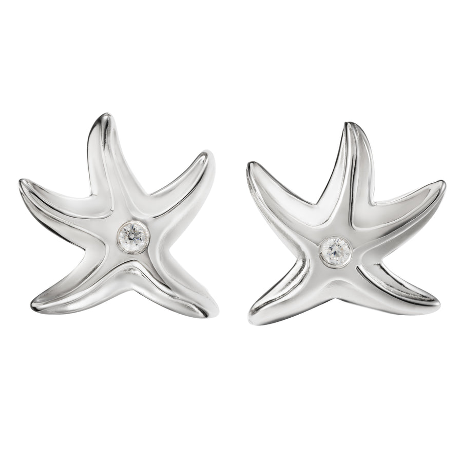 925 Sterling Silver Starfish with Topaz Stud Earrings