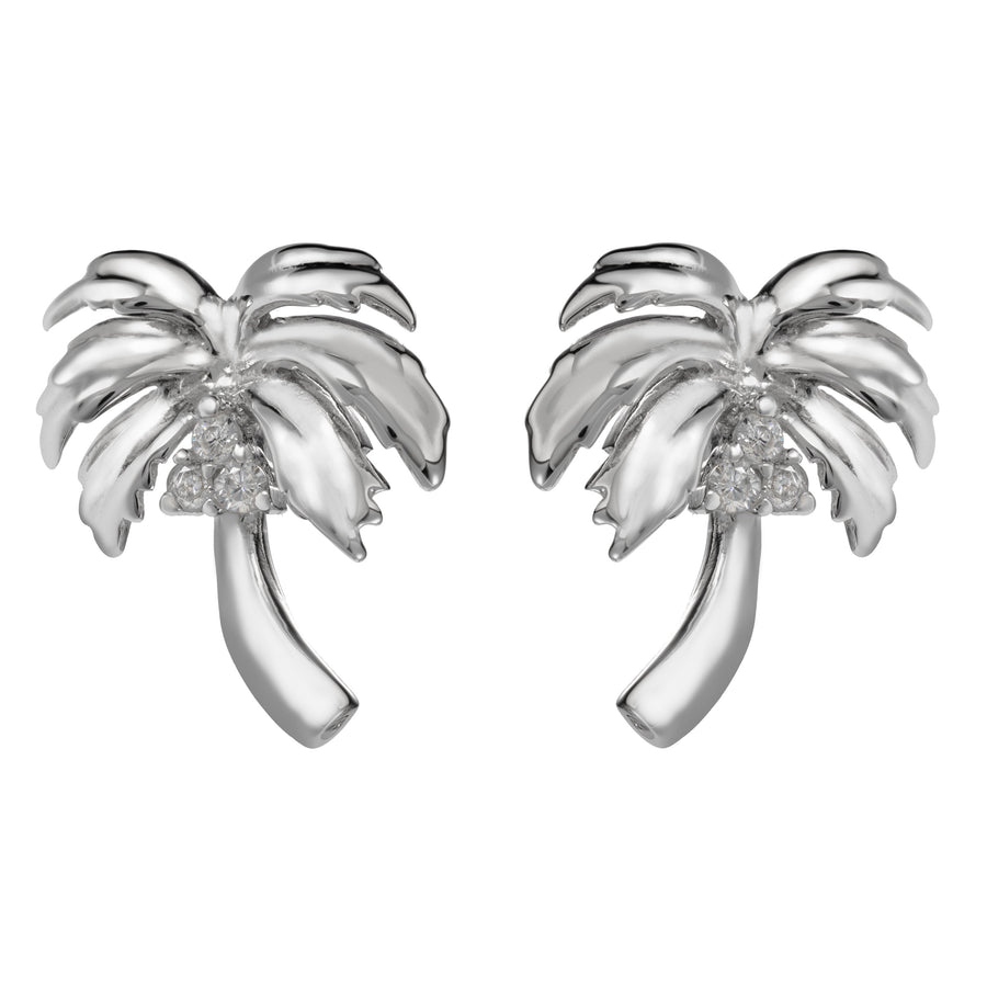 925 Sterling Silver Palm Tree with Cubic Zirconia Stud Earrings