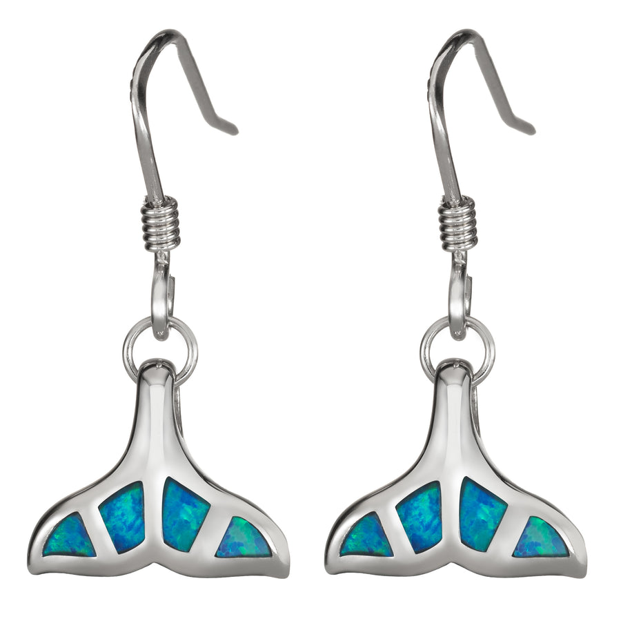 Sterling Silver Blue Opal Mosaic Whale Dangle Earrings