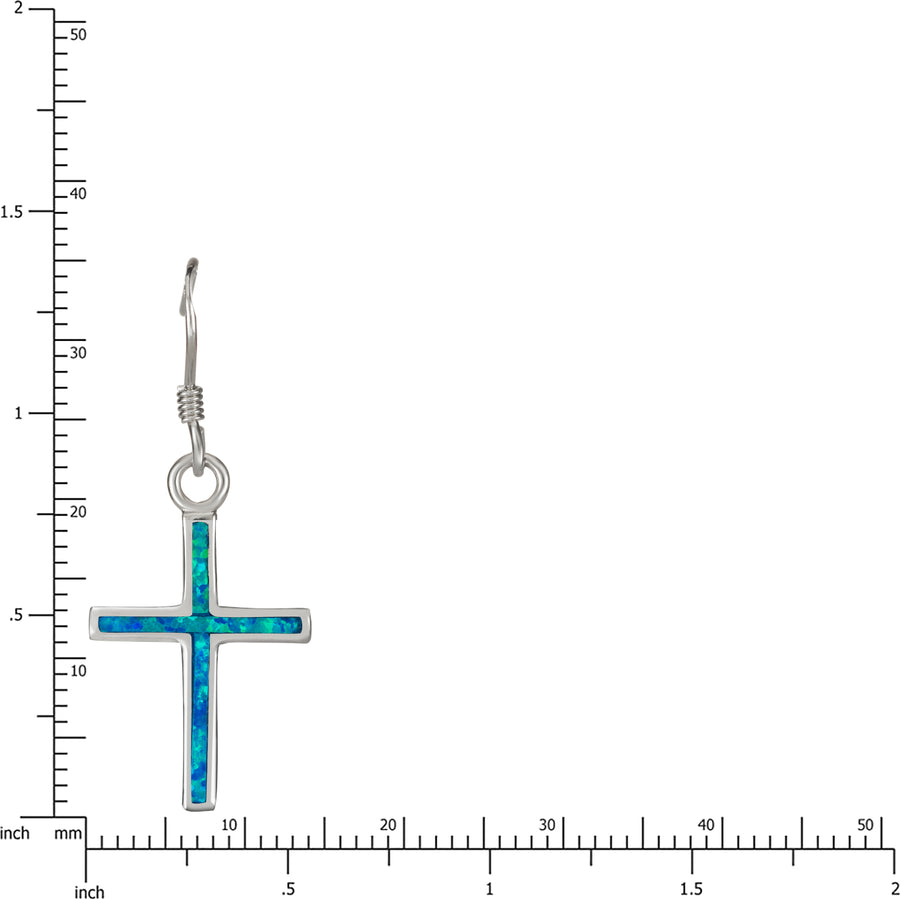 Sterling Silver Blue Opal Cross Dangle Earrings