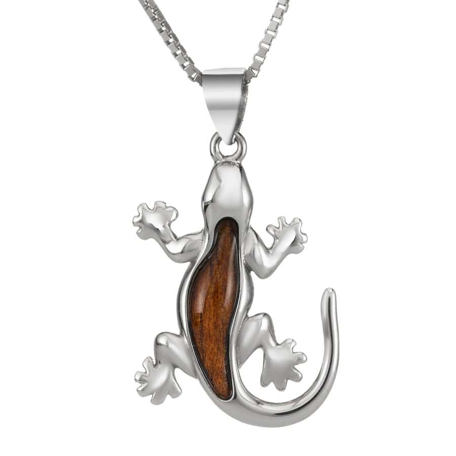 Sterling Silver Koa Wood Lizard Gecko Pendant