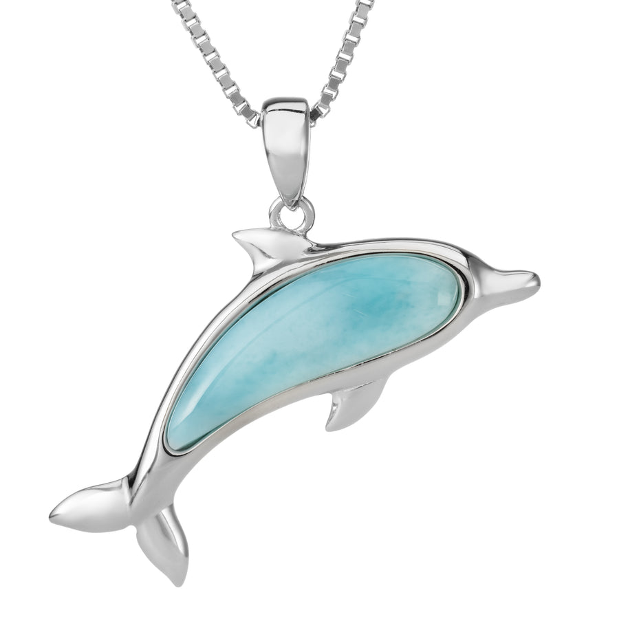 Sterling Silver Natural Larimar Dolphin Necklace Pendant