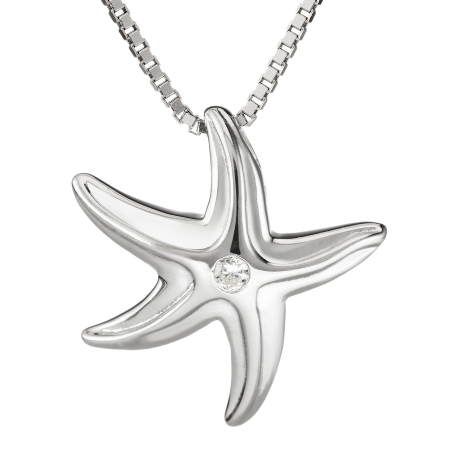 925 Sterling Silver Starfish Necklace Pendant with Topaz