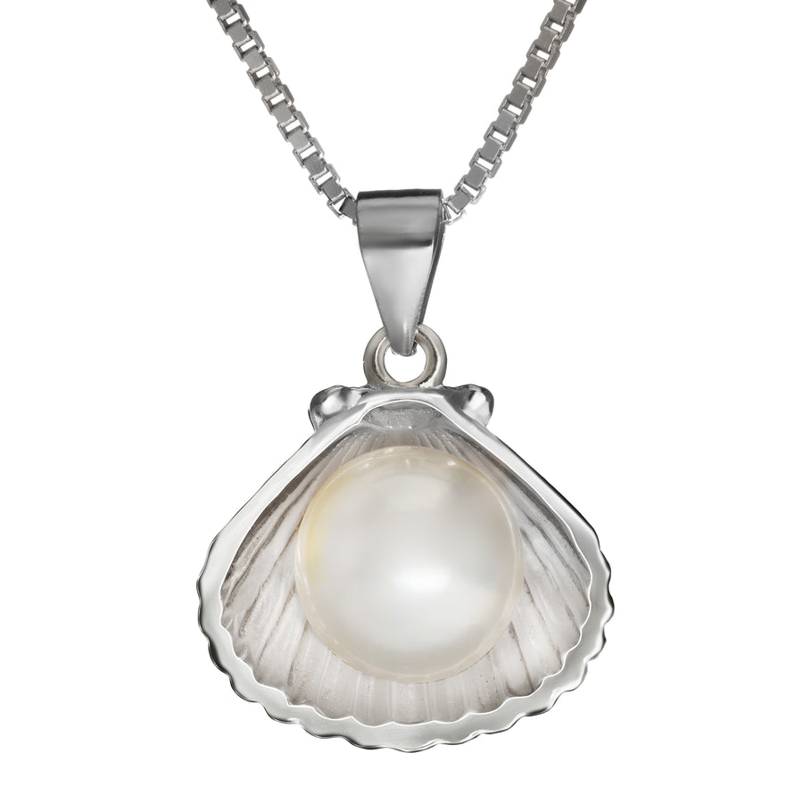 Sterling Silver Freshwater Pearl in Seashell Necklace Pendant