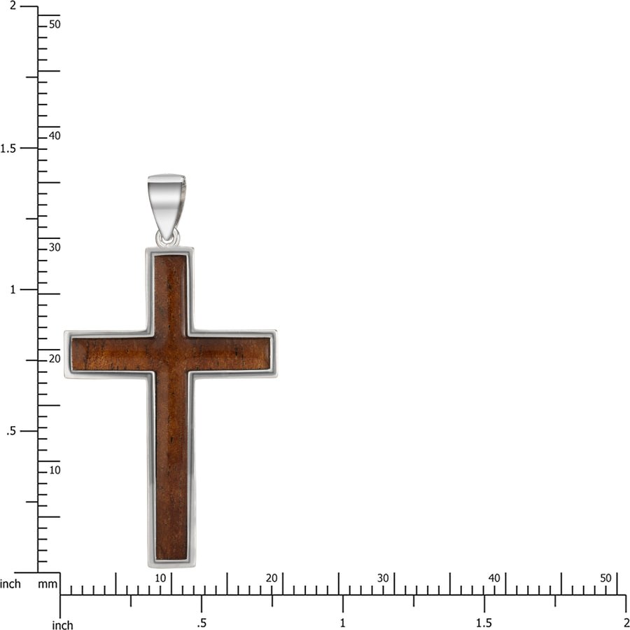 Sterling Silver Koa Wood Traditional Cross Necklace Pendant