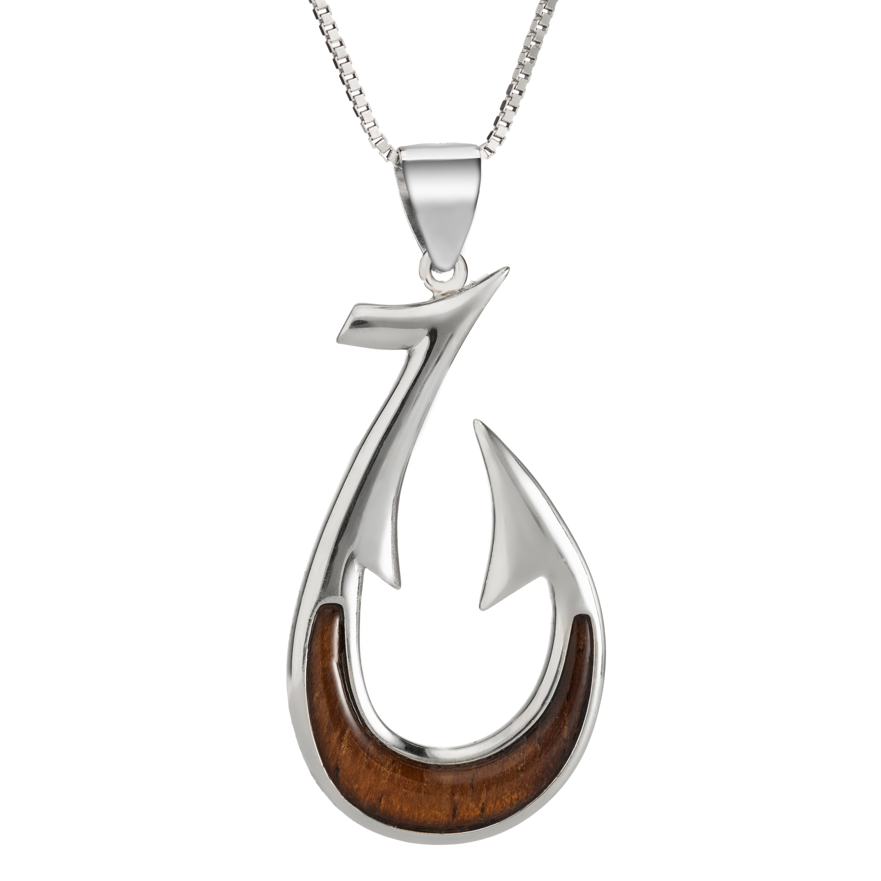 Sterling Silver Koa Wood Barbed Fish Hook Necklace Pendant – Aloha