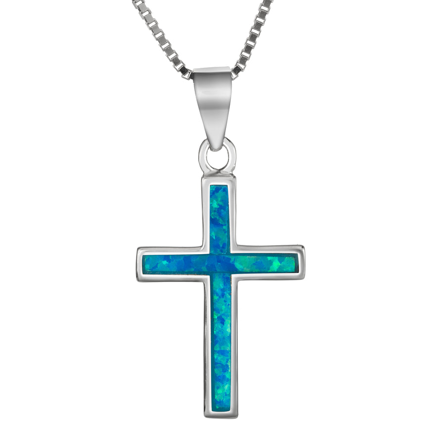 Sterling Silver Opal Traditional Cross Necklace Pendant